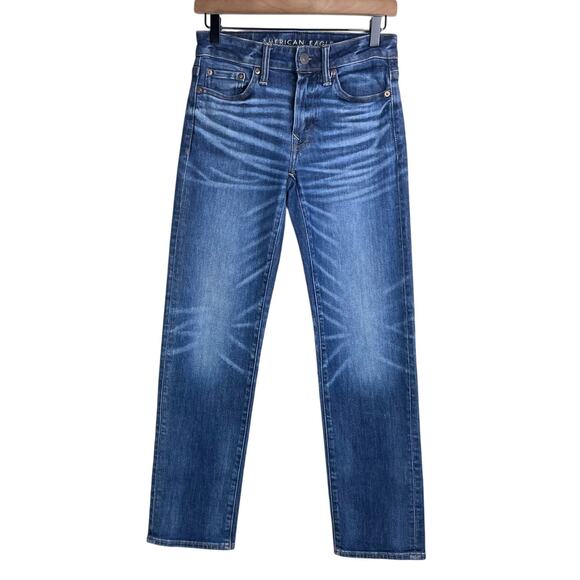 American Eagle Airflex+ Original Straight Faded Medium Wash Ankle Jeans Pockets - Picture 1 of 8
